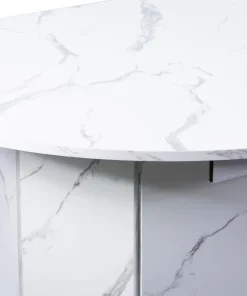 Table ronde style japandi extensible 310cm Tulipa rallonges intégrées Effet marbre Blanc
