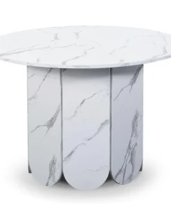 Table ronde style japandi extensible 310cm Tulipa rallonges intégrées Effet marbre Blanc