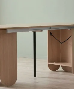 Table ronde style japandi extensible 310cm Tulipa rallonges intégrées Bois clair