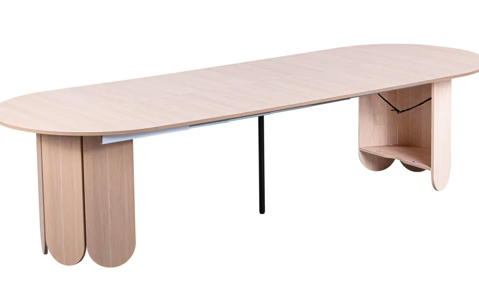Table ronde style japandi extensible 310cm Tulipa rallonges intégrées Bois clair