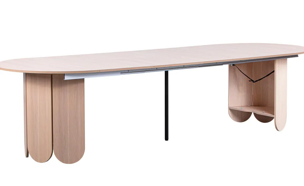 Table ronde style japandi extensible 310cm Tulipa rallonges intégrées Bois clair