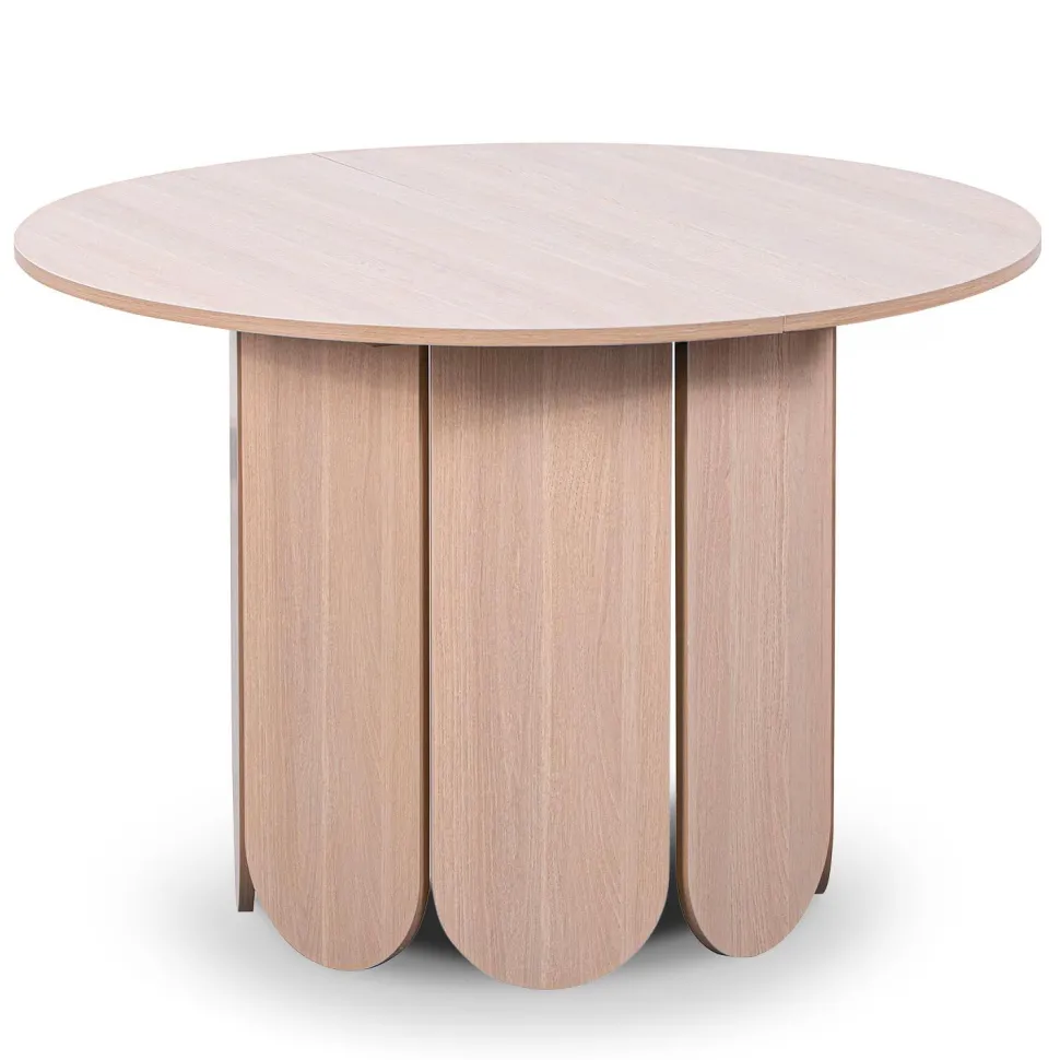 Table ronde style japandi extensible 310cm Tulipa rallonges intégrées Bois clair