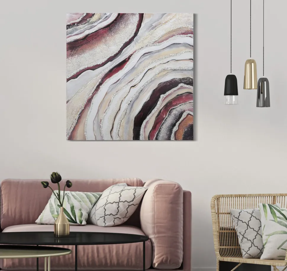 Tableau abstrait encadré en bois massif multicolore