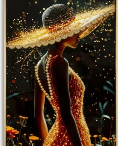 Tableau Illumy silhouette féminine avec éclats dorés cadre doré