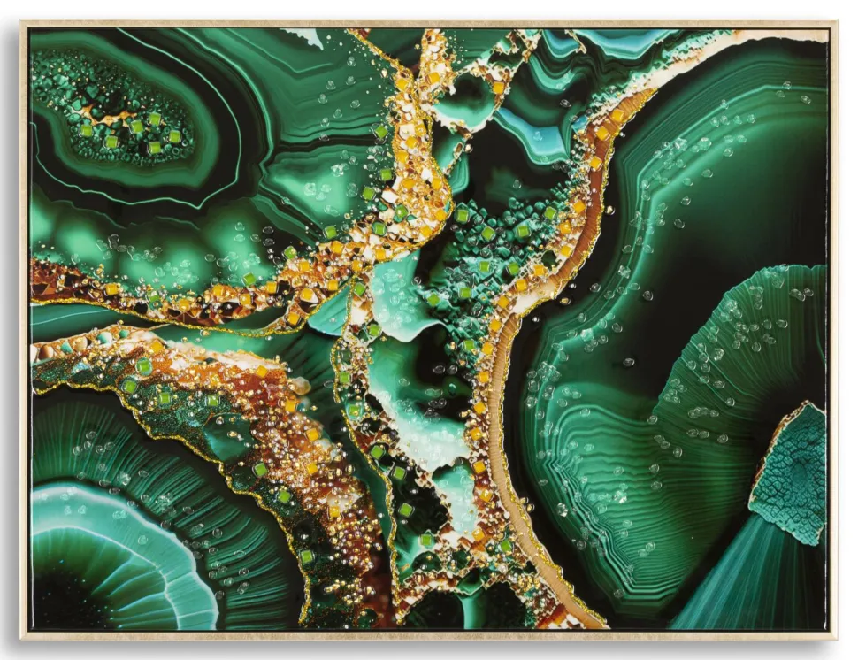 Tableau Laquared en toile avec cadre bois et métal doré applications en relief