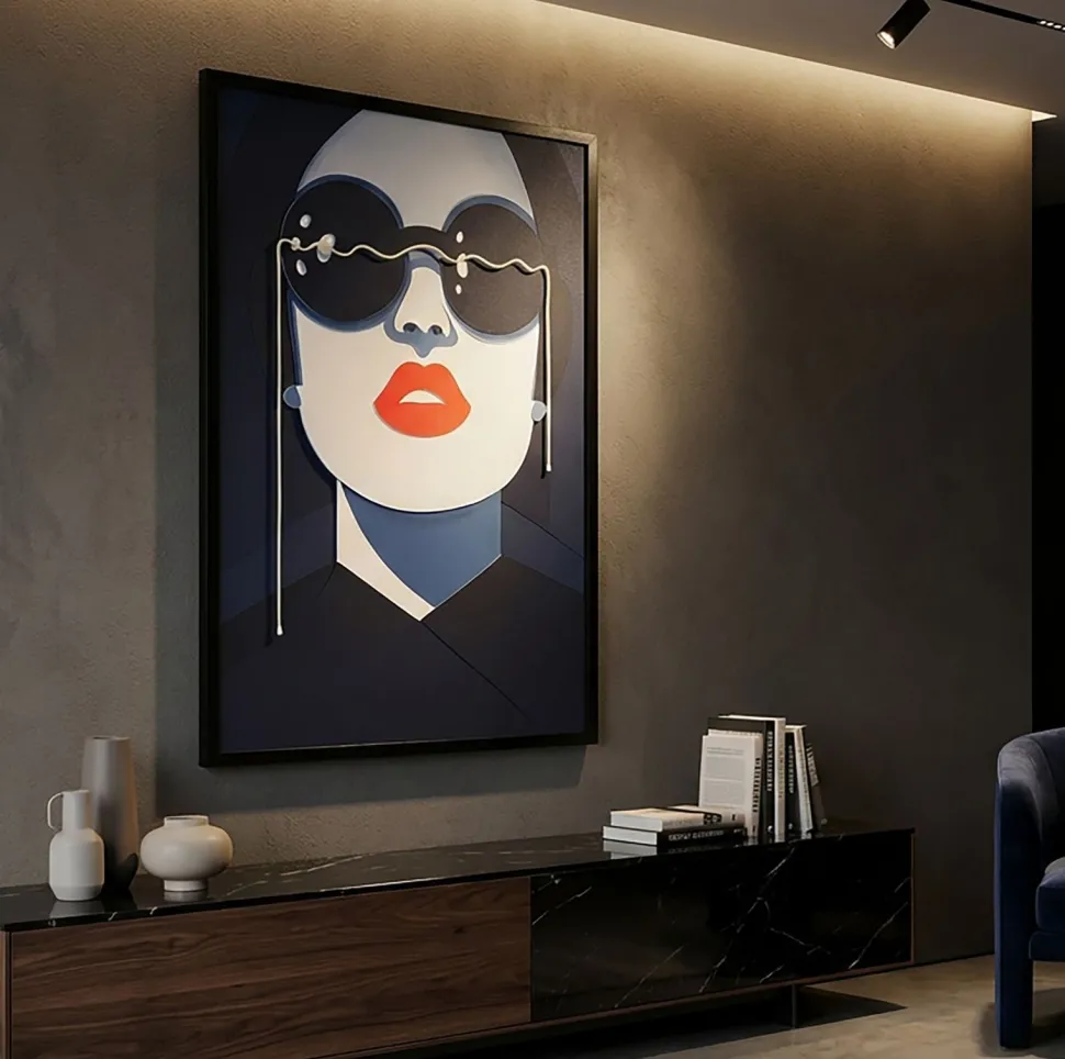 Tableau LED Cécille femme pop rouge et bleu