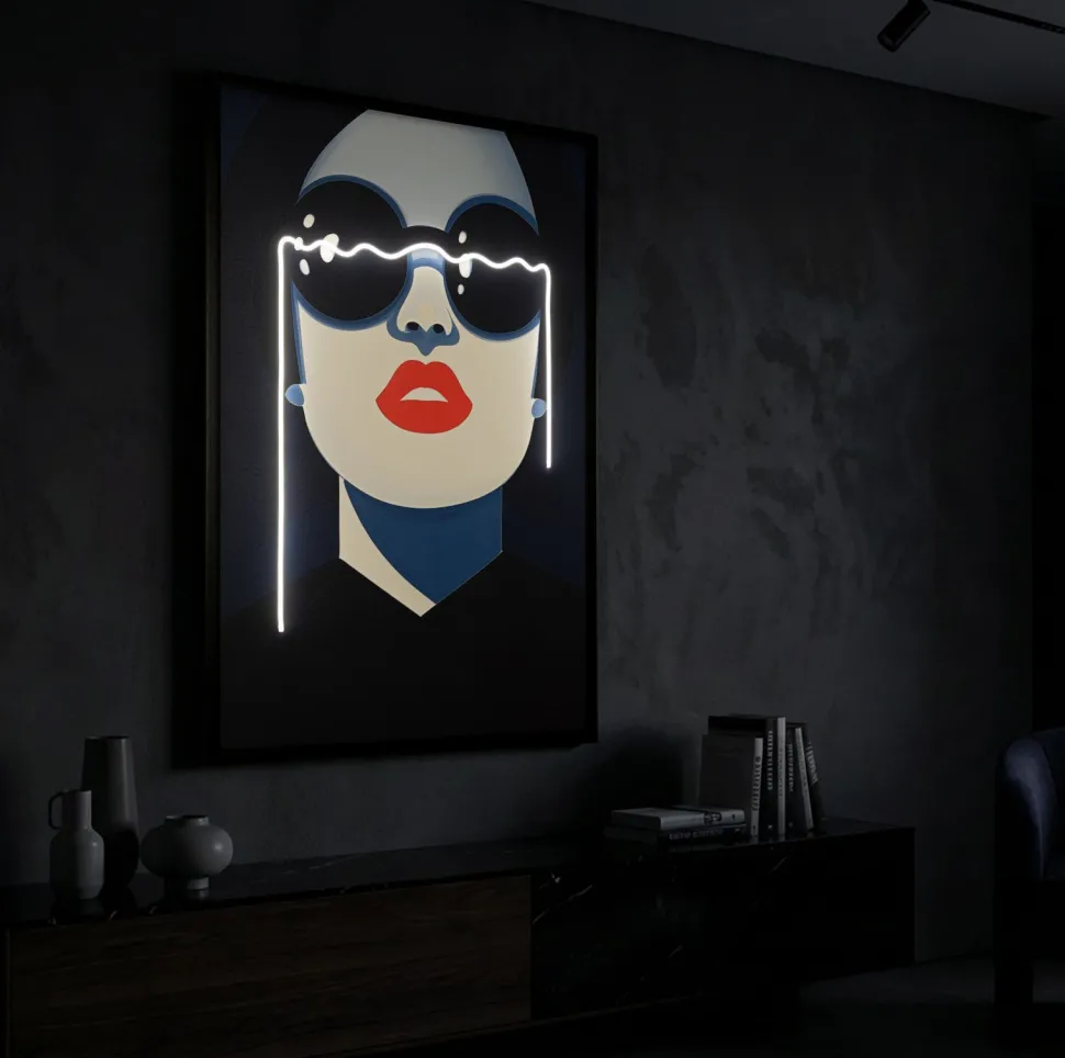 Tableau LED Cécille femme pop rouge et bleu