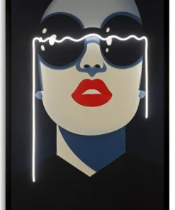 Tableau LED Cécille femme pop rouge et bleu
