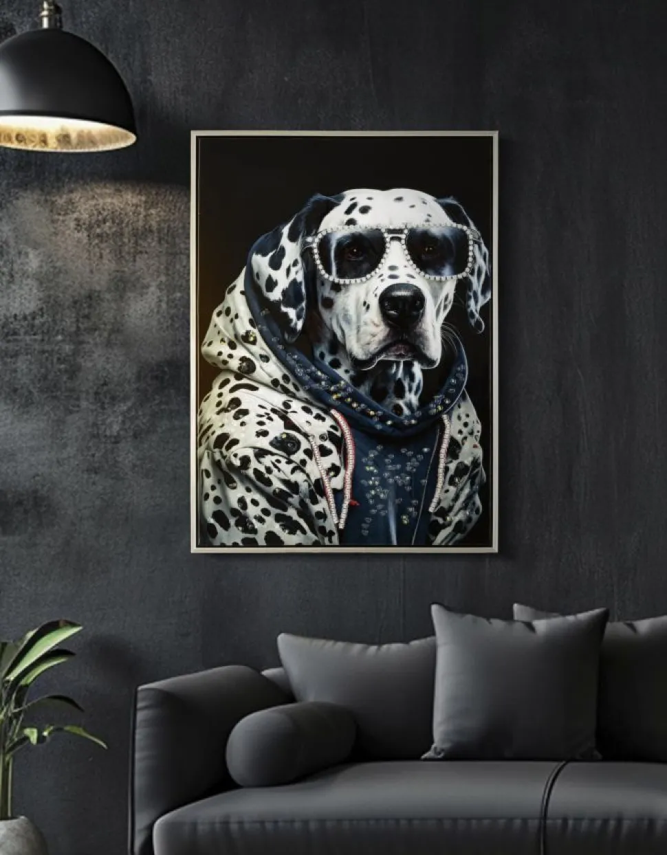 Tableau mural Chien Dalmatien encadré Bois massif et Métal argenté