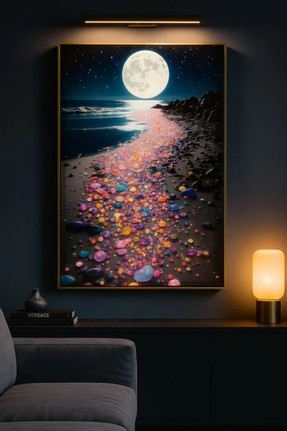 Tableau paysage nocturne cadre Laqué