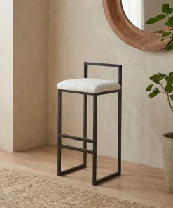 Tabouret de bar en métal Drakkar Noir et Tissu bouclette Crème