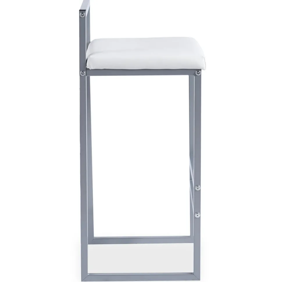 Tabouret de bar en métal Drakkar Argent et Velours Blanc