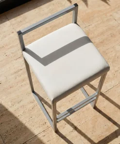 Tabouret de bar en métal Drakkar Argent et Velours Blanc
