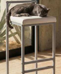 Tabouret de bar en métal Drakkar Argent et Velours Blanc