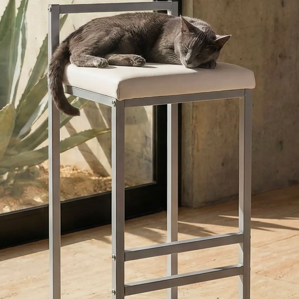 Tabouret de bar en métal Drakkar Argent et Velours Blanc