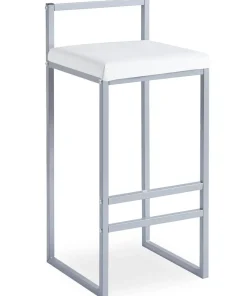 Tabouret de bar en métal Drakkar Argent et Velours Blanc