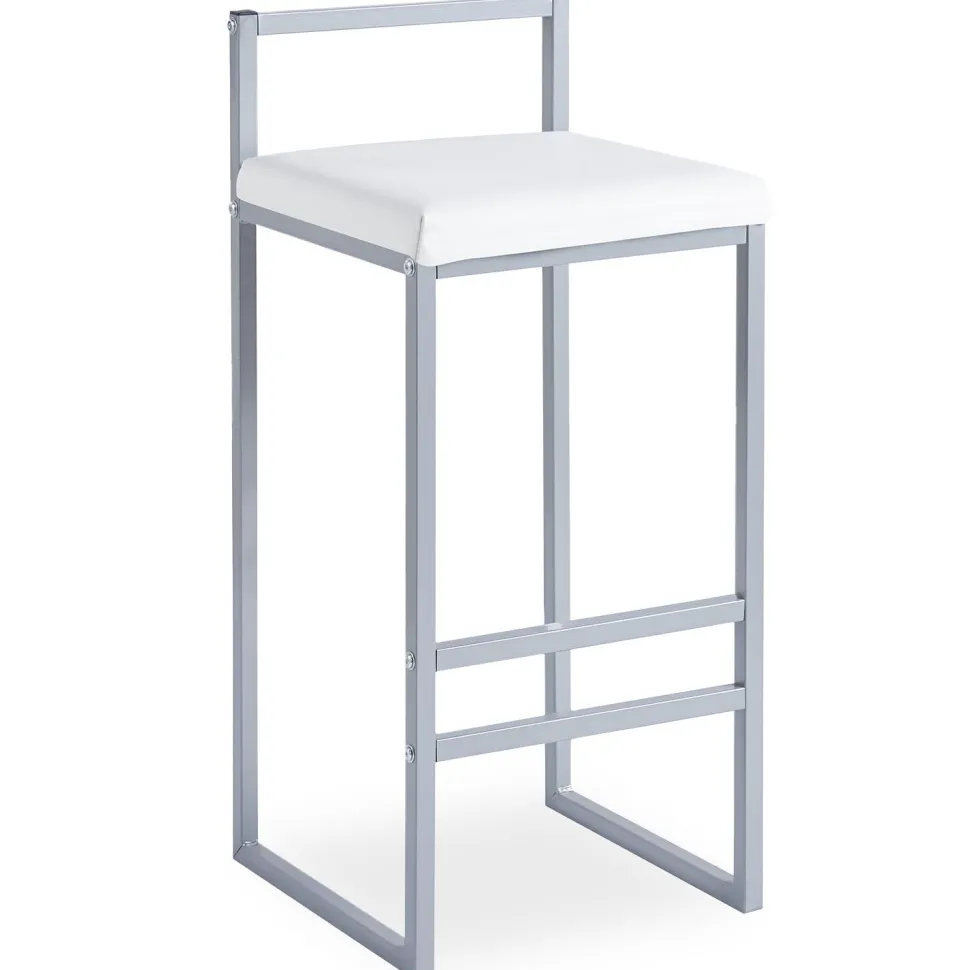 Tabouret de bar en métal Drakkar Argent et Velours Blanc