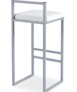 Tabouret de bar en métal Drakkar Argent et Velours Blanc