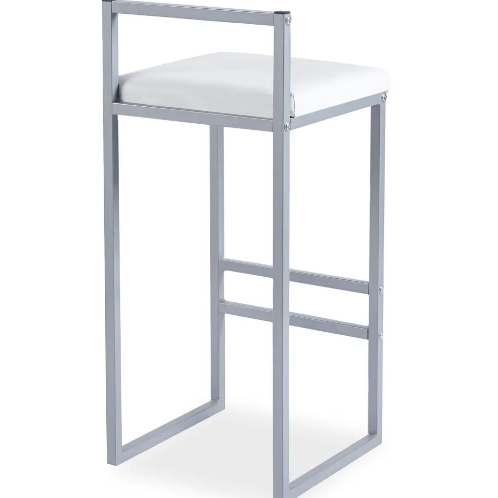 Tabouret de bar en métal Drakkar Argent et Velours Blanc