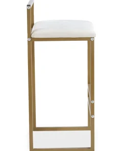 Tabouret de bar en métal Drakkar Or et Velours Crème