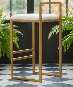 Tabouret de bar en métal Drakkar Or et Velours Crème