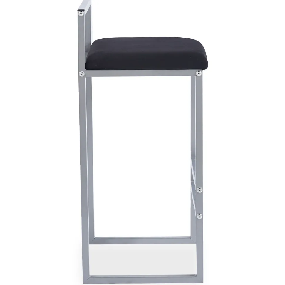 Tabouret de bar en métal Drakkar Argent et Velours Noir
