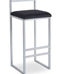 Tabouret de bar en métal Drakkar Argent et Velours Noir