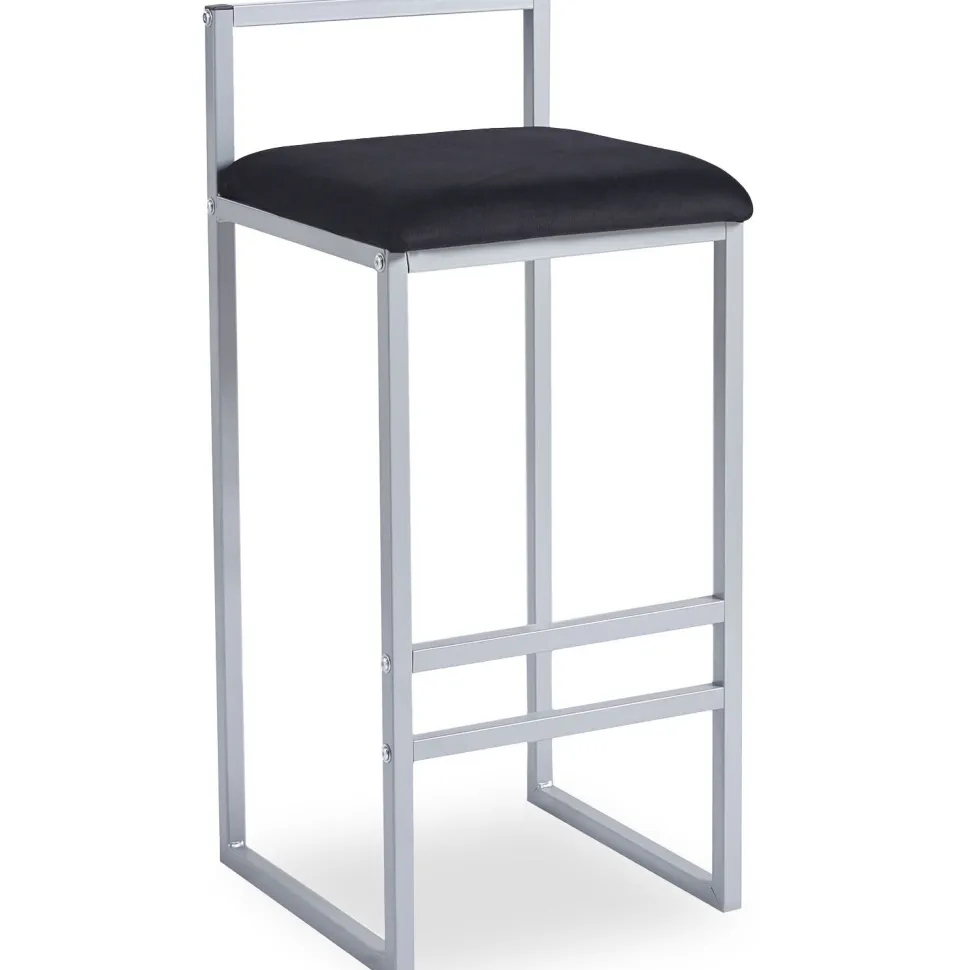 Tabouret de bar en métal Drakkar Argent et Velours Noir