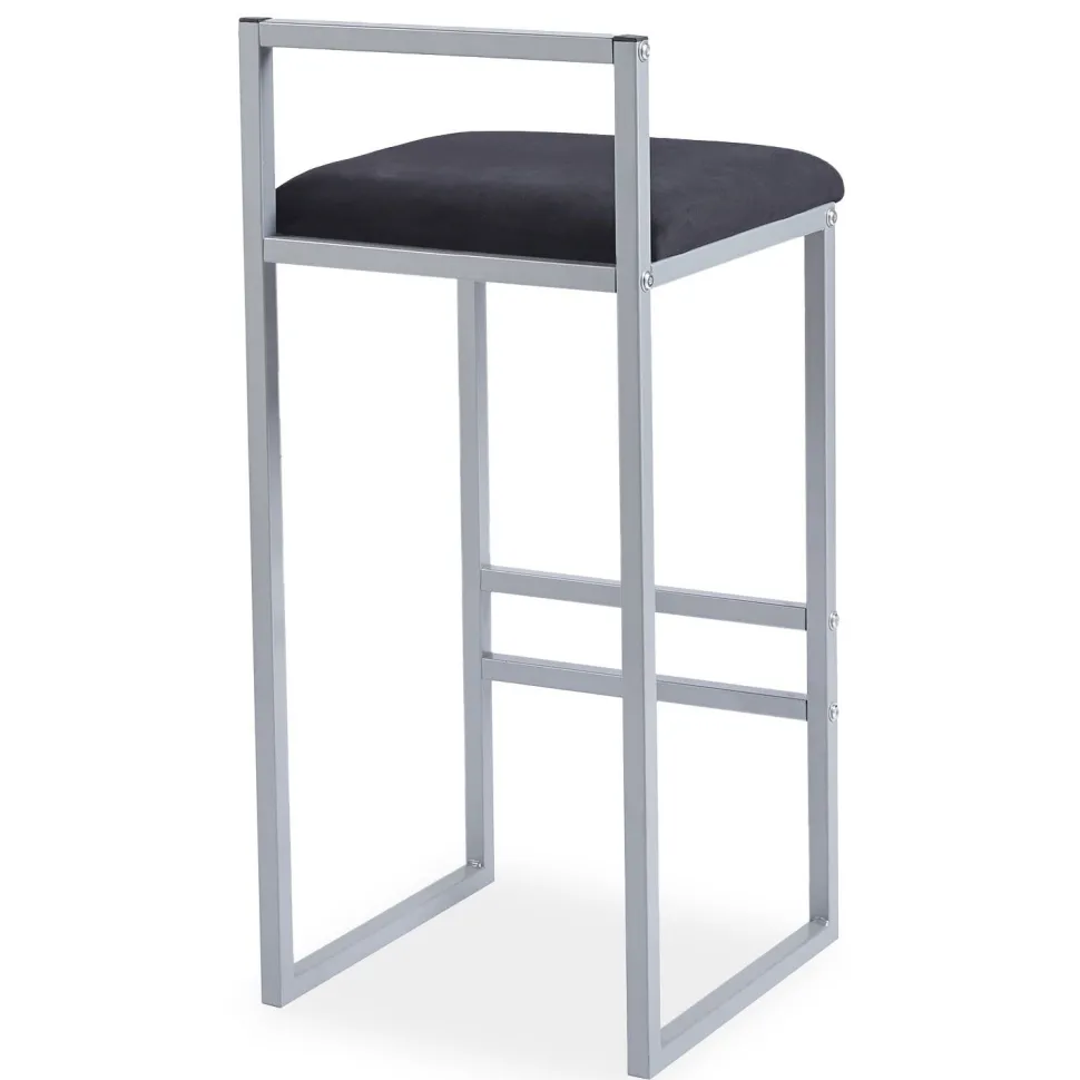 Tabouret de bar en métal Drakkar Argent et Velours Noir