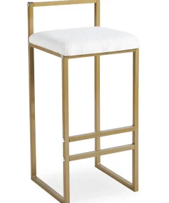 Tabouret de bar en métal Drakkar Or et Tissu bouclette Crème