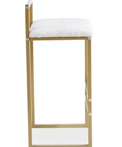 Tabouret de bar en métal Drakkar Or et Tissu bouclette Crème