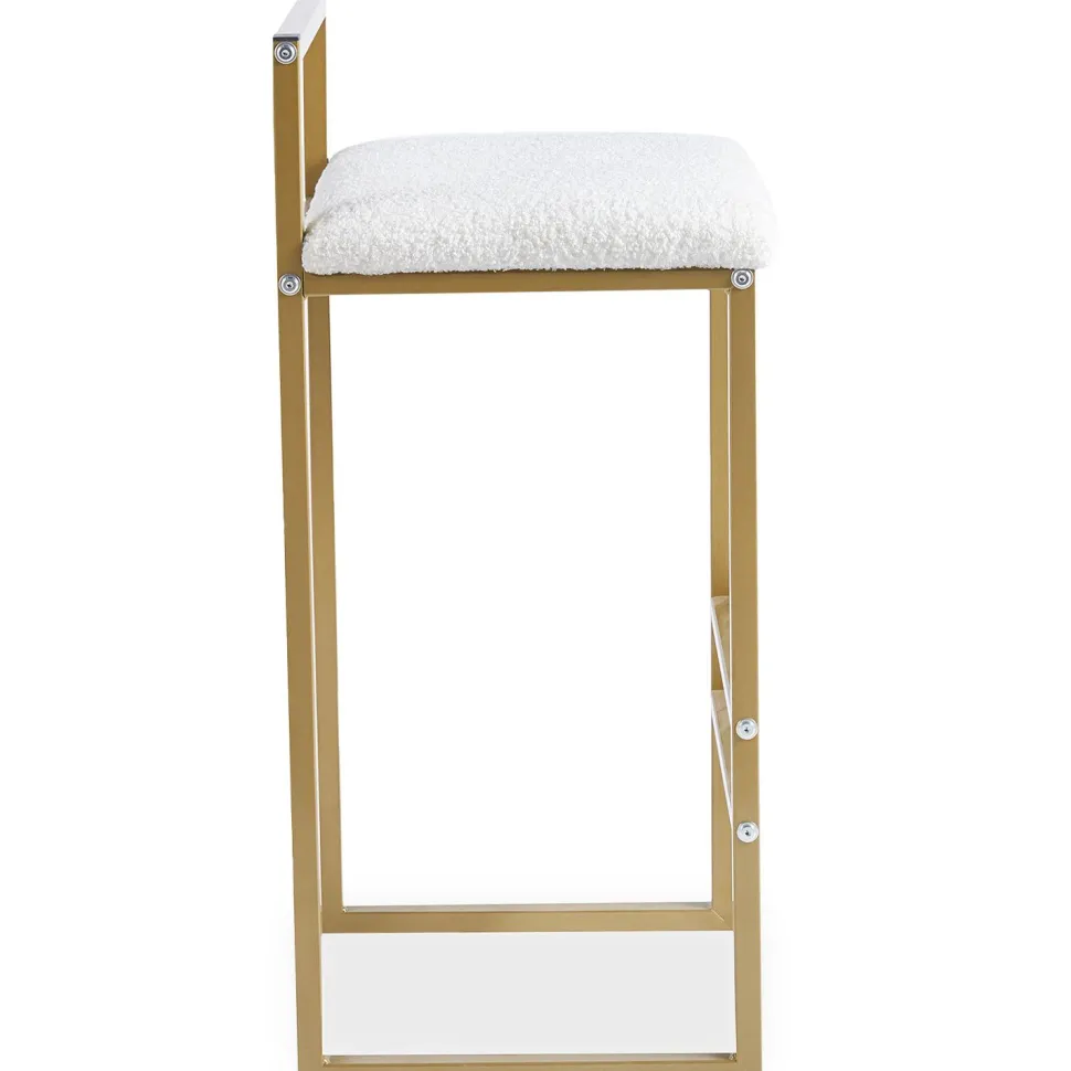 Tabouret de bar en métal Drakkar Or et Tissu bouclette Crème
