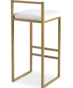 Tabouret de bar en métal Drakkar Or et Tissu bouclette Crème