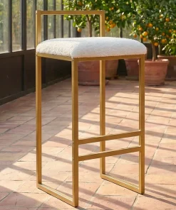 Tabouret de bar en métal Drakkar Or et Tissu bouclette Crème