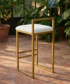 Tabouret de bar en métal Drakkar Or et Tissu bouclette Crème