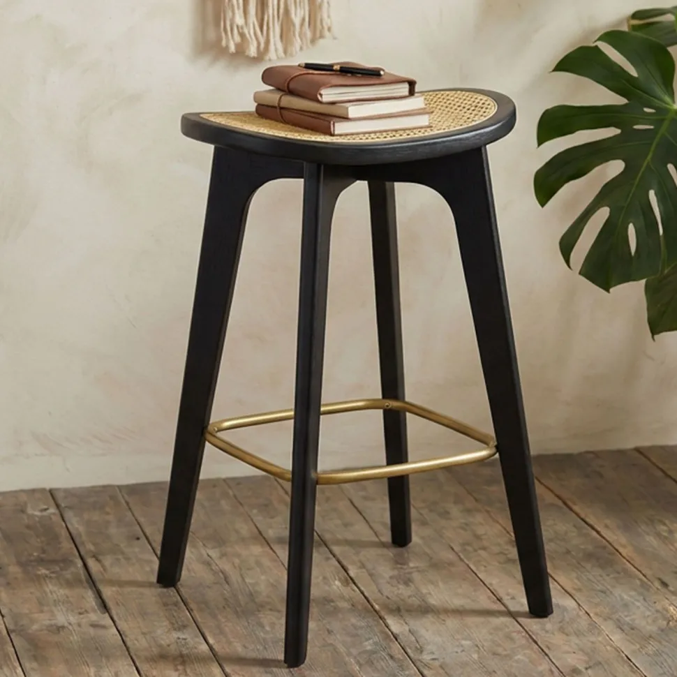 Tabouret de bar Yokori en cannage et Bambou Noir