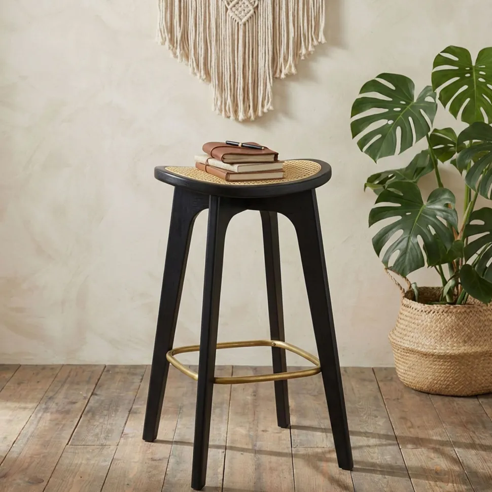Tabouret de bar Yokori en cannage et Bambou Noir