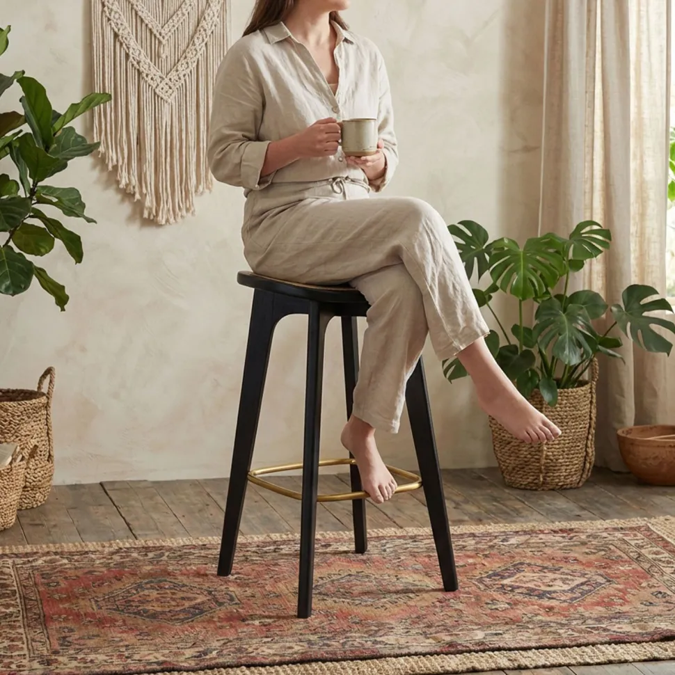 Tabouret de bar Yokori en cannage et Bambou Noir