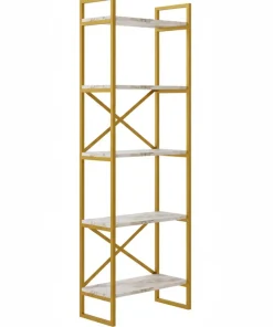 Étagère bibliothèque Opawa L58cm Métal Or et Bois Effet marbre Blanc