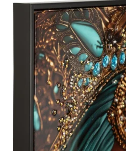 Toile laquée Maya visage exotique turquoise avec cadre