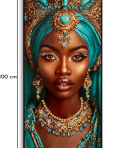 Toile laquée Maya visage exotique turquoise avec cadre