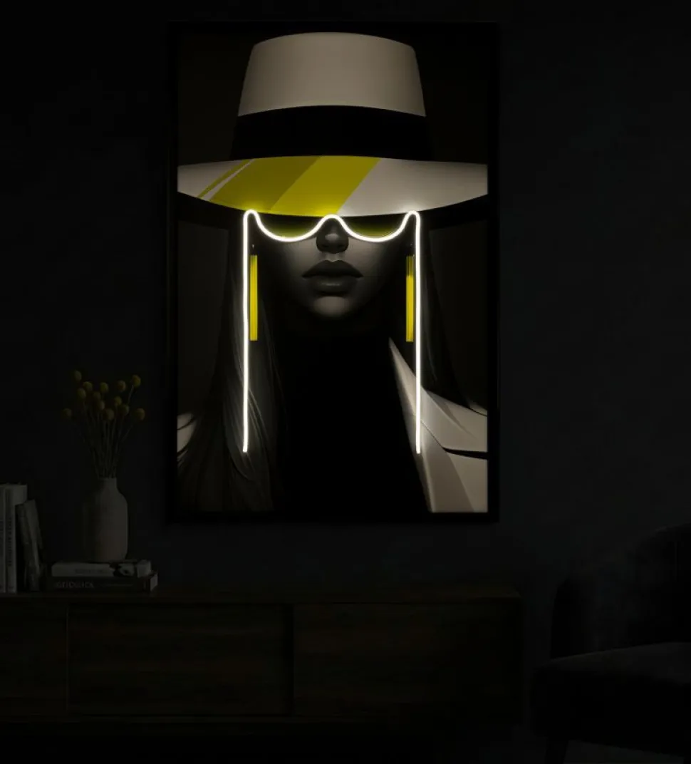 Toile Margot portrait noir et blanc avec LED