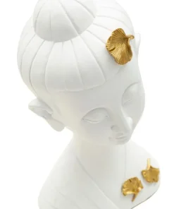 Tête de Bouddha en polyrésine blanche ornée de feuilles d'or