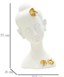 Tête de Bouddha en polyrésine blanche ornée de feuilles d'or