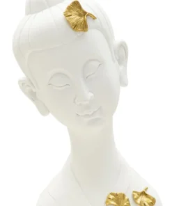 Tête de Bouddha en polyrésine blanche ornée de feuilles d'or
