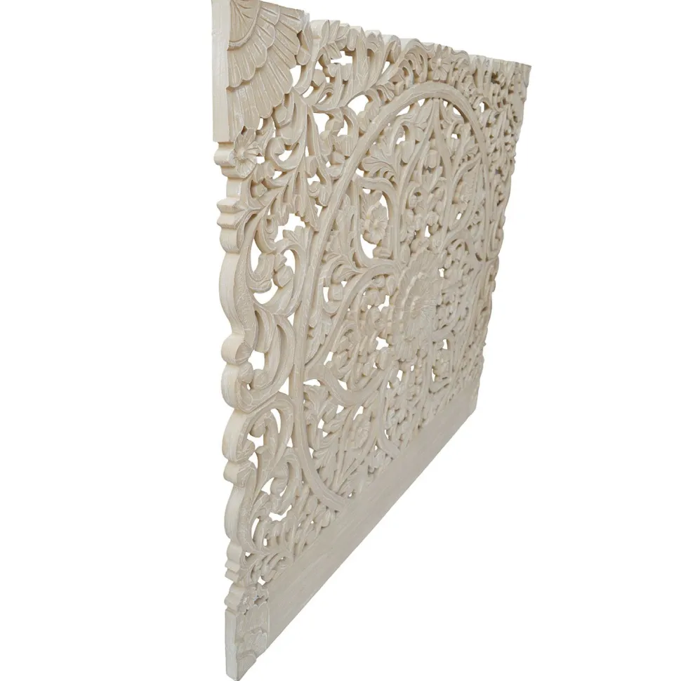 Tête de lit bois sculpté Serena 180cm Effet travertin Beige clair