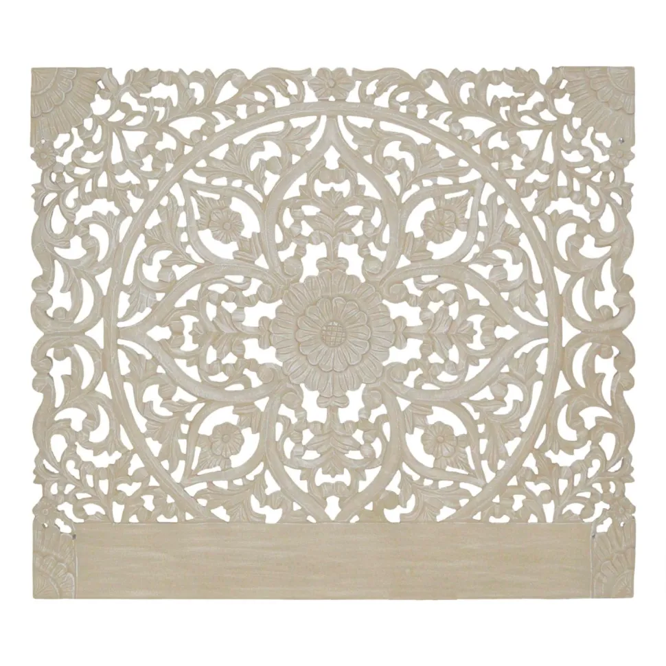 Tête de lit bois sculpté Serena 160cm Effet travertin Beige clair