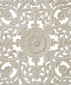 Tête de lit bois sculpté Serena 160cm Effet travertin Beige clair