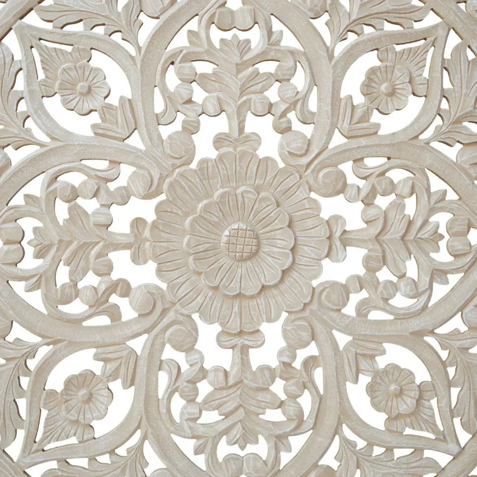 Tête de lit bois sculpté Serena 160cm Effet travertin Beige clair