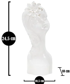 Vase buste féminin Céramique Blanc avec Fleur dorée